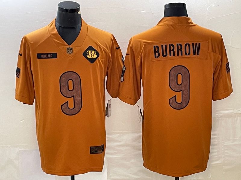 Men Cincinnati Bengals #9 Burrow brown Nike 2023 Salute To Service Limited NFL Jersey